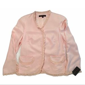 NWT VINTAGE Anne Klein Prairie Blazer Pleated Trim Hidden Clip Down Blush Pink